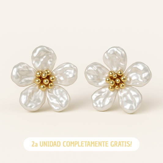 (2x1) Pendientes Flor de Nácar - Baño oro