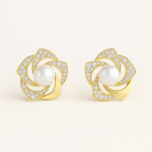 Petalos de Luna  - Moissanita, Nácar y Oro